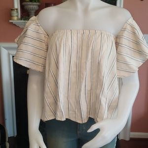 Cream striped off-the-shoulder top - Size M